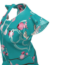 Load image into Gallery viewer, Cherry Blossoms Aqua Tea Dress
