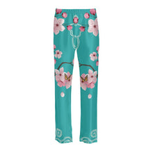 Load image into Gallery viewer, Cherry Blossoms Aqua Silk Pyjama Bottoms
