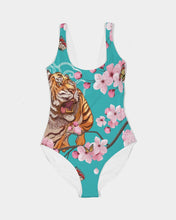 Load image into Gallery viewer, Cherry Blossoms Aqua One-Piece Swimsuit
