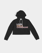 Load image into Gallery viewer, Love &amp; Chill &amp; Champagne Ladies Cropped Hoodie
