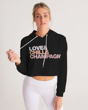 Load image into Gallery viewer, Love &amp; Chill &amp; Champagne Ladies Cropped Hoodie
