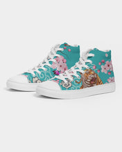 Load image into Gallery viewer, Cherry Blossoms Aqua Ladies Hightop Canvas Shoes
