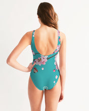 Load image into Gallery viewer, Cherry Blossoms Aqua One-Piece Swimsuit
