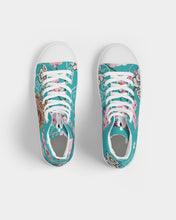 Load image into Gallery viewer, Cherry Blossoms Aqua Ladies Hightop Canvas Shoes
