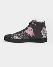 Load image into Gallery viewer, Cherry Blossoms Aqua and Blaq Ladies Hightop Canvas Shoe 
