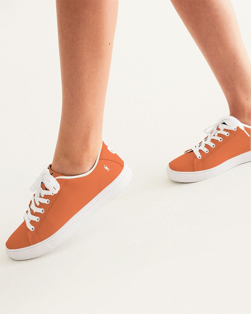 Ladies Orange Smile Faux-Leather Sneakers