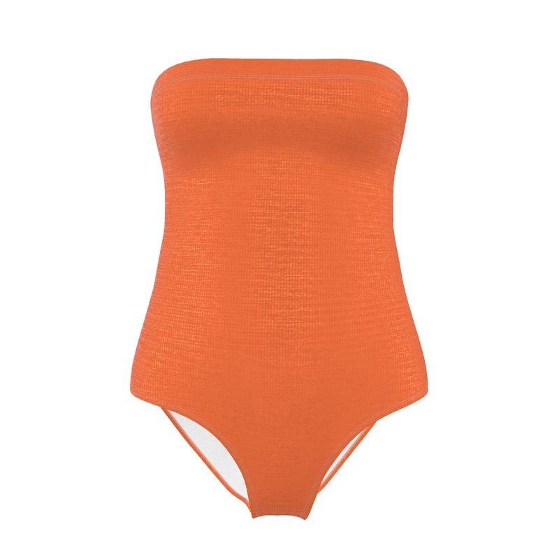 Orange Smile Shoulderless One-Piece Swimsuit