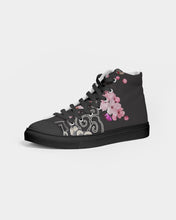 Load image into Gallery viewer, Cherry Blossoms Aqua and Blaq Ladies Hightop Canvas Shoe 
