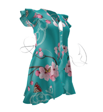 Load image into Gallery viewer, Cherry Blossoms Aqua Tea Dress
