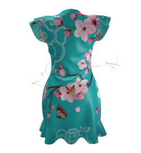 Load image into Gallery viewer, Cherry Blossoms Aqua Tea Dress
