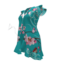 Load image into Gallery viewer, Cherry Blossoms Aqua Tea Dress
