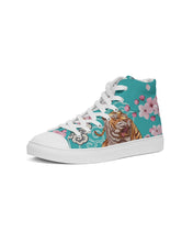 Load image into Gallery viewer, Cherry Blossoms Aqua Ladies Hightop Canvas Shoes
