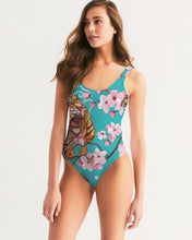 Load image into Gallery viewer, Cherry Blossoms Aqua One-Piece Swimsuit
