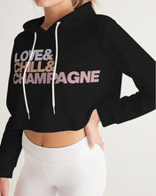 Load image into Gallery viewer, Love &amp; Chill &amp; Champagne Ladies Cropped Hoodie
