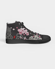 Load image into Gallery viewer, Cherry Blossoms Aqua and Blaq Ladies Hightop Canvas Shoe 
