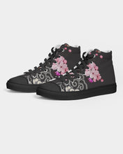 Load image into Gallery viewer, Cherry Blossoms Aqua and Blaq Ladies Hightop Canvas Shoe 
